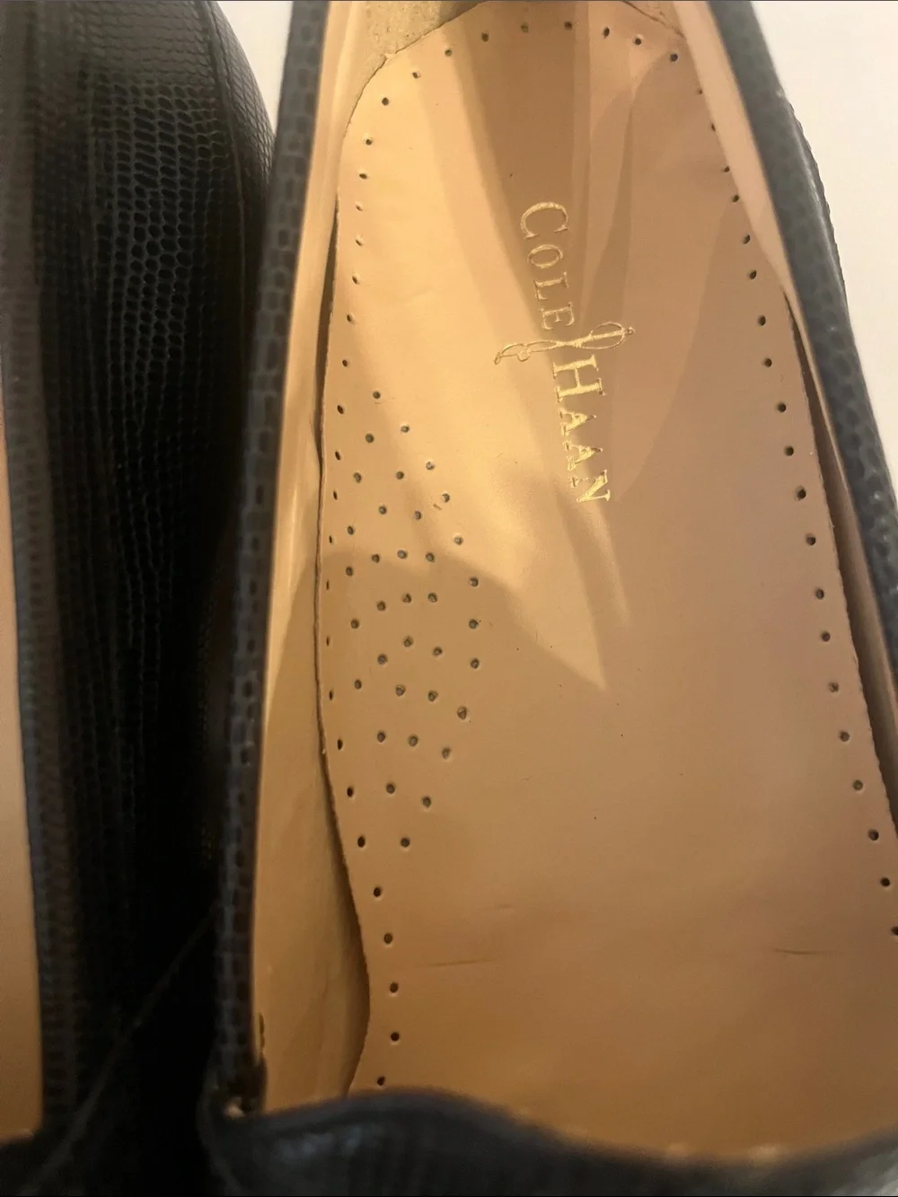 Cole Haan Black Lizard-Embossed Leather Penny Loafers